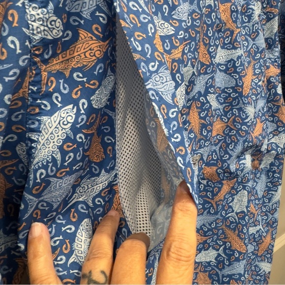 Columbia Super Slack Tide Camp Fishing Shirt M Blue Orange - Picture 10 of 11